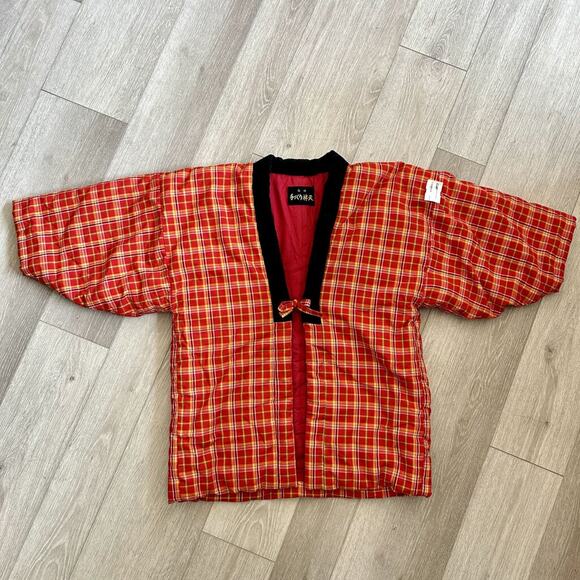 Recurrent Recycle Jackets & Blazers - Vintage Handmade Red Plaid Hanten Jacket Unisex Size Large